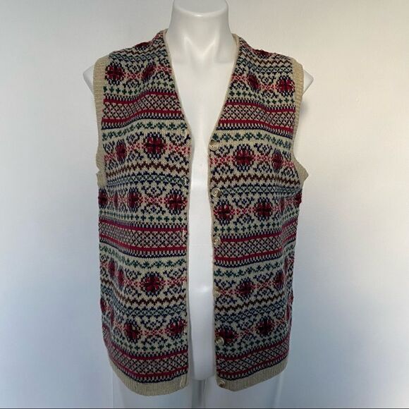 Vintage 70s Floral Embroidery  sweater Vest Faire Isle - Picture 6 of 12